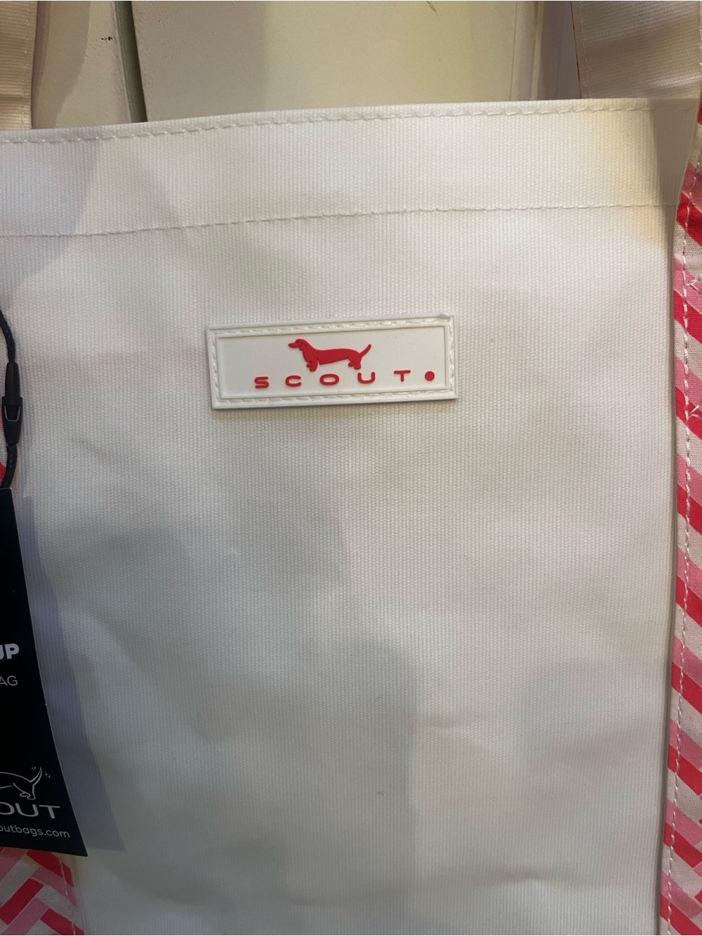 Scout White Tote with Pink Chevron Straps and Black Base - Picture 2 of 4